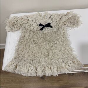 Ivory Ivana Lace Baby Dress with Black Bow